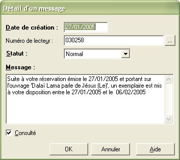 Messagerie : Message reservation dispo